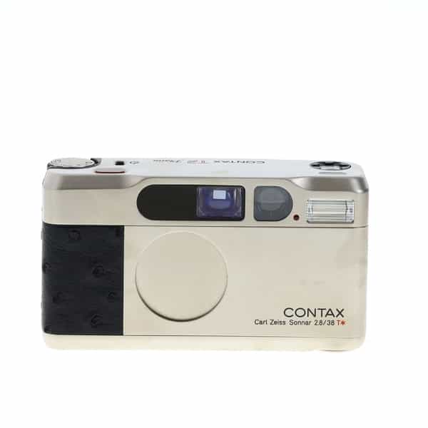 Contax T2 35mm Camera, Platin Silver with Ostrich Leather Grip at 