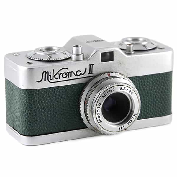 Meopta Mikroma II Green Leather with 20mm F/3.5 Mirar (16mm) Subminiature Camera