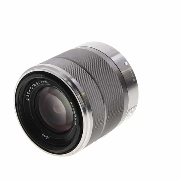 Sony E 18-55mm f/3.5-5.6 OSS Autofocus APS-C Lens for E-Mount, Silver {49}  SEL1855 - With Caps and Hood - EX