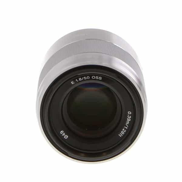 Sony E 50mm f/1.8 E OSS Autofocus APS-C Lens for E-Mount, Silver {49}  SEL50F18 - With Caps and Hood - EX+