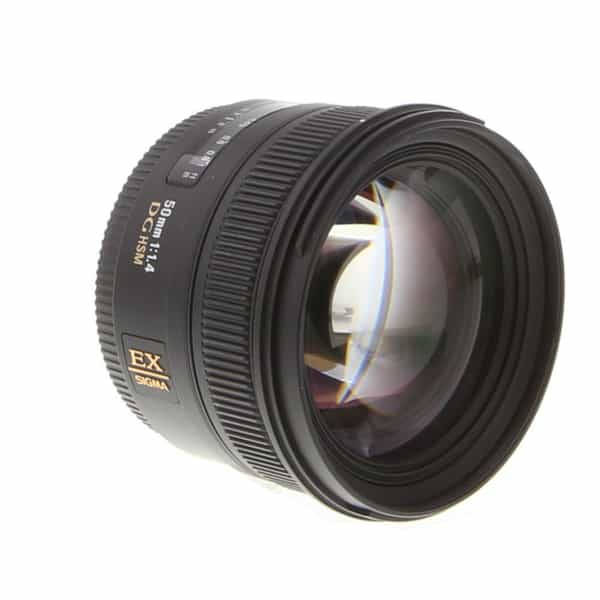 Sigma 50mm f/1.4 EX DG HSM Autofocus Lens for Nikon {77} - With Case, Caps  and Hood - EX+