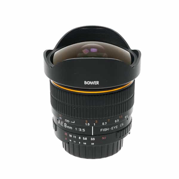 Bower 8mm f/3.5 Fisheye Aspherical AE CS Manual Focus APS-C Lens with CPU Contacts for Nikon F-Mount