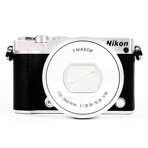 Nikon 1 J5 Mirrorless Camera, Silver with Black Leather {20.8MP} with 10-30mm f/3.5-5.6 VR PD-Zoom Lens, Silver