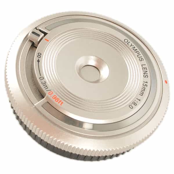 Olympus 15mm f/8 Manual Focus Lens/Body Cap for MFT (Micro Four Thirds), Silver 