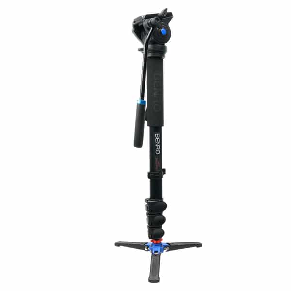 Benro A48FDS4 Series 4 Aluminum Monopod with 3-Leg Locking Base, S4 Video Head, Black, 4-Section, 26-68.5 in.