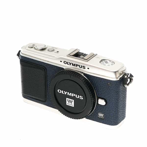 Olympus PEN E-P1 Mirrorless MFT (Micro Four Thirds) Digital Camera Body, Silver with Blue Leatherette Skin {12.3MP}