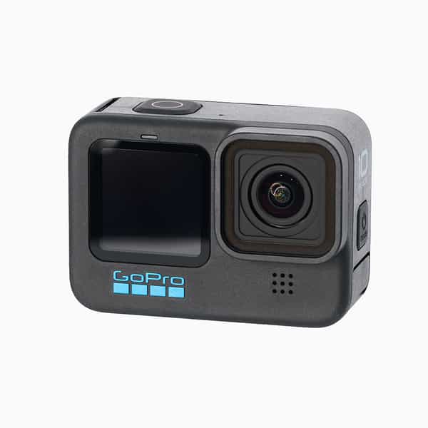 GoPro HERO10 Black Digital Action Camera {4K120/23MP} Waterproof to 33 ft.  - With Battery, Curved Adhesive Mount, Mounting Buckle, Thumb Screw, USB